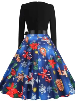Women's Christmas Swing Dress Vintage DressKnee Length Dress Blue Red Navy Blue Black Long Sleeve Plaid Santa Claus Elk Bow Print Fall Winter V Neck Vacation Vintage 2022 S M L XL XXL 3XL -Fashion Life Shop ulhjkl1665293394488