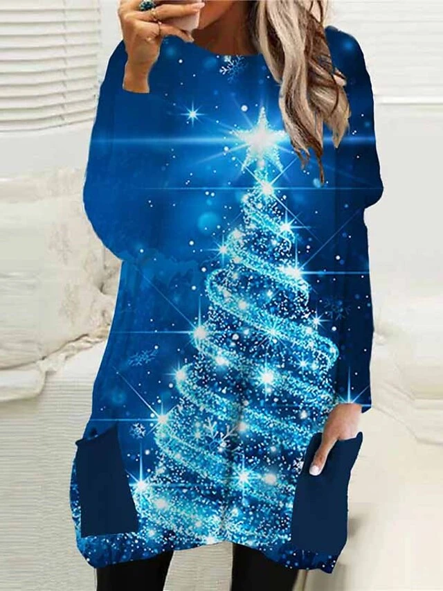 Women's Christmas Casual Dress T Shirt Dress Tee Dress Shift Dress Mini Dress Blue Royal Blue Red Long Sleeve Plaid Pocket Winter Fall Autumn Crew Neck Fashion Daily Vacation Loose Fit 2022 S M L XL 2 Women's Christmas Casual Dress T Shirt Dress Tee Dress Shift Dress Mini Dress Blue Royal Blue Red Long Sleeve Plaid Pocket Winter Fall Autumn Crew Neck Fashion Daily Vacation Loose Fit 2022 S M L XL - Image 2