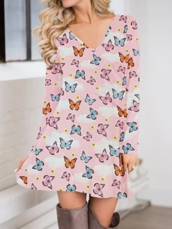 Women's Casual Dress Christmas Dress Sweatshirt Dress Butterfly Ugly Christmas Print Crew Neck Mini Dress Fashion Streetwear Christmas Street Long Sleeve Regular Fit Pink Red Fuchsia Fall Winter S M -Fashion Life Shop uofdhu1695888564183