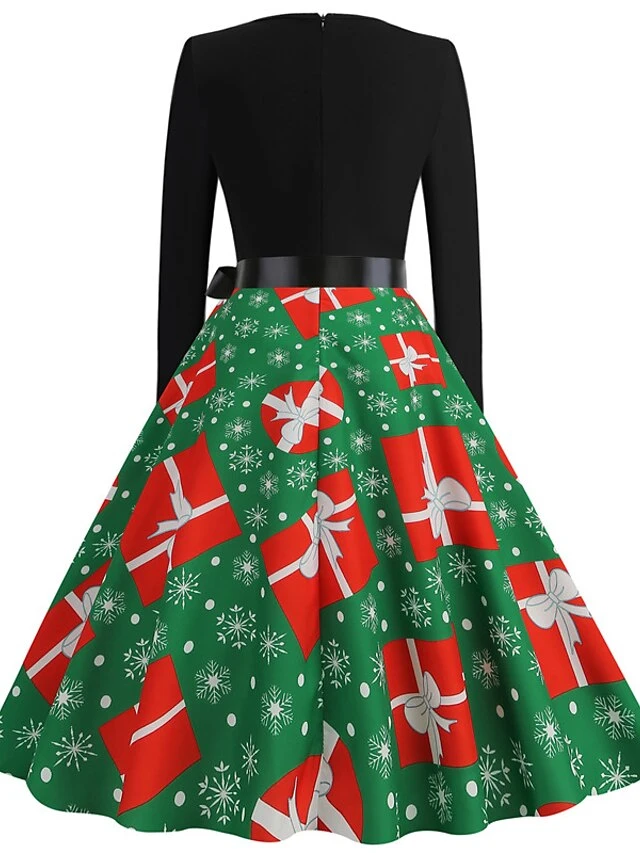 Women's Christmas Casual Dress Swing Dress Midi Dress Green Light Green Red Long Sleeve Santa Claus Elk Snowman Bow Print Winter Fall V Neck Vacation Vintage 2022 S M L XL XXL 3XL 9 Women's Christmas Casual Dress Swing Dress Midi Dress Green Light Green Red Long Sleeve Santa Claus Elk Snowman Bow Print Winter Fall V Neck Vacation Vintage 2022 S M L XL XXL 3XL - Image 9
