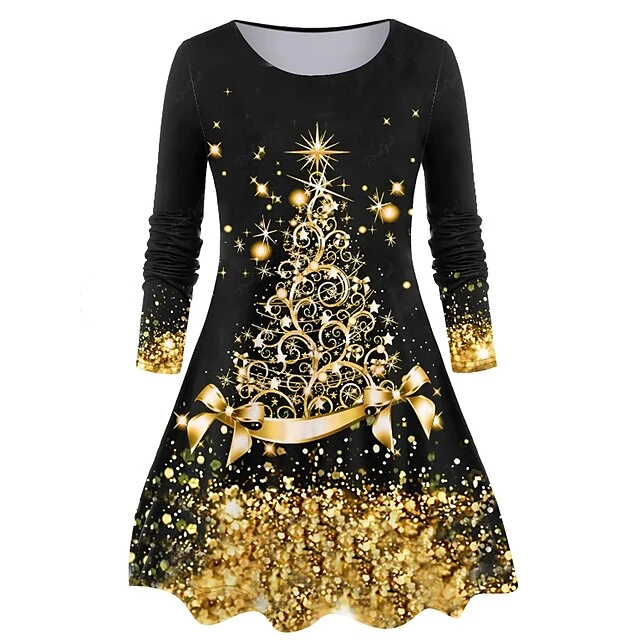 Women's Casual Dress Christmas Dress T Shirt Dress Tee Dress Christmas Tree Pocket Print Crew Neck Midi Dress Fashion Streetwear Outdoor Christmas Long Sleeve Regular Fit Burgundy Purple Gold Fall 1 Women's Casual Dress Christmas Dress T Shirt Dress Tee Dress Christmas Tree Pocket Print Crew Neck Midi Dress Fashion Streetwear Outdoor Christmas Long Sleeve Regular Fit Burgundy Purple Gold Fall