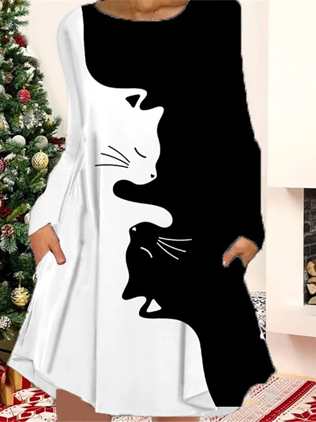 Women's Christmas Casual Dress T Shirt Dress Tee Dress Shift Dress Mini Dress Black Gold Yellow Long Sleeve Letter Pocket Winter Fall Autumn Crew Neck Fashion Christmas Daily 2022 S M L XL XXL 3XL 4 Women's Christmas Casual Dress T Shirt Dress Tee Dress Shift Dress Mini Dress Black Gold Yellow Long Sleeve Letter Pocket Winter Fall Autumn Crew Neck Fashion Christmas Daily 2022 S M L XL XXL 3XL - Image 4