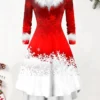 Women's Christmas Swing Dress Vintage Dress Midi Dress Green Silver Wine Red Brown White Long Sleeve Print Plus High Low Print Winter Fall V Neck Vintage Romantic Traditional 2022 S M L XL 2XL