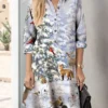 Women's Casual Dress Christmas Dress Winter Dress Snowman Christmas Tree Button Pocket Shirt Collar Midi Dress Fashion Streetwear Outdoor Christmas Long Sleeve Loose Fit Blue Khaki Gray Fall Winter S