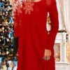 Women's Christmas Casual Dress T Shirt Dress Tee Dress Shift Dress Mini Dress Black Wine Red Long Sleeve Letter Pocket Winter Fall Autumn Crew Neck Vacation 2022 S M L XL XXL 3XL / Print