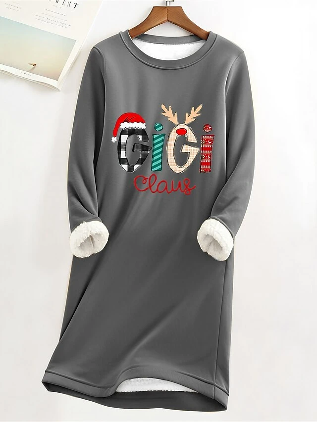 Women's Christmas Dress Sweatshirt Dress Mini Dress Warm Fashion Outdoor Christmas Vacation Crew Neck Print Letter Loose Fit Gray S M L XL XXL 1 Women's Christmas Dress Sweatshirt Dress Mini Dress Warm Fashion Outdoor Christmas Vacation Crew Neck Print Letter Loose Fit Gray S M L XL XXL