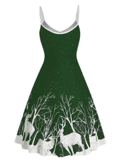 Women's Casual Dress Christmas Dress Winter Dress Leopard Deer Ruched Backless Strap Midi Dress Fashion Streetwear Outdoor Christmas Sleeveless Regular Fit Black Red Green Fall Winter S M L XL XXL -Fashion Life Shop uvbzvd1695025212438