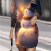 Women's Christmas Dress Casual Dress Mini Dress Warm Fashion Outdoor Christmas Vacation Crew Neck Print Snowman Regular Fit Yellow Blue S M L XL XXL