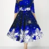 Women's Retro 1950s Skater Dress Midi Dress Party Christmas Print Snowflake Crew Neck 3/4 Length Sleeve 2023 Black Yellow S M L XL