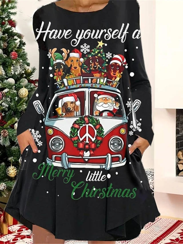 Women's Christmas Casual Dress T Shirt Dress Tee Dress Shift Dress Mini Dress Green Black Blue Long Sleeve Cat Pocket Winter Fall Autumn Crew Neck Fashion Christmas Daily 2022 S M L XL XXL 3XL 1 Women's Christmas Casual Dress T Shirt Dress Tee Dress Shift Dress Mini Dress Green Black Blue Long Sleeve Cat Pocket Winter Fall Autumn Crew Neck Fashion Christmas Daily 2022 S M L XL XXL 3XL