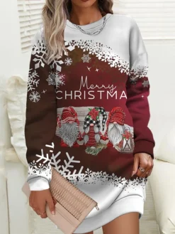 Women‘s Christmas Casual Dress Sweatshirt Dress Mini Dress Warm Fashion Outdoor Holiday Crew Neck Print Snowman Tree Loose Fit Black White Burgundy S M L XL XXL -Fashion Life Shop uwvejo1694166431509