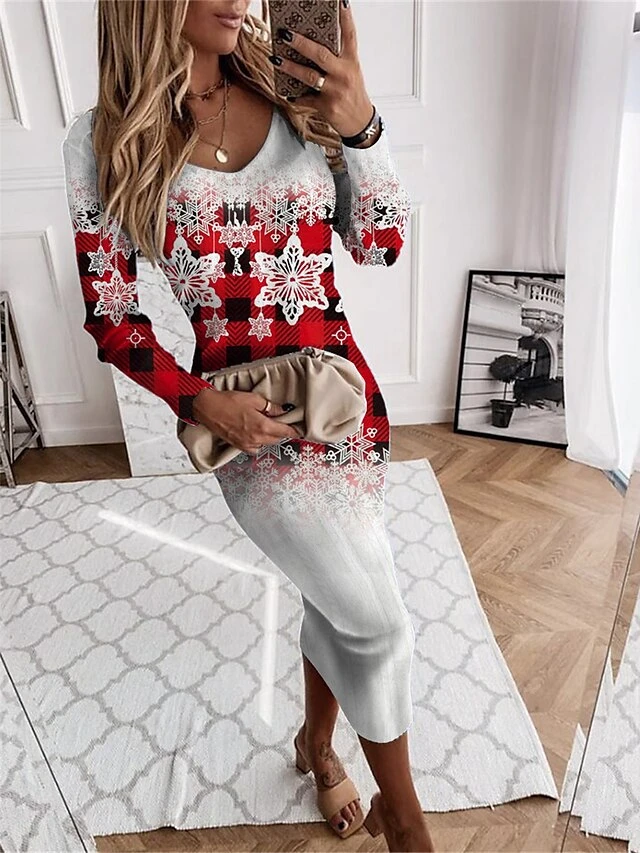 Women‘s Christmas Sweater Dress Jumper Dress Winter Dress Warm Plaid Snowflake Outdoor Christmas Daily Holiday V Neck Long Sleeve 2023 Regular Fit Wine Blue Green S M L XL XXL 3XL 1 Women‘s Christmas Sweater Dress Jumper Dress Winter Dress Warm Plaid Snowflake Outdoor Christmas Daily Holiday V Neck Long Sleeve 2023 Regular Fit Wine Blue Green S M L XL XXL 3XL