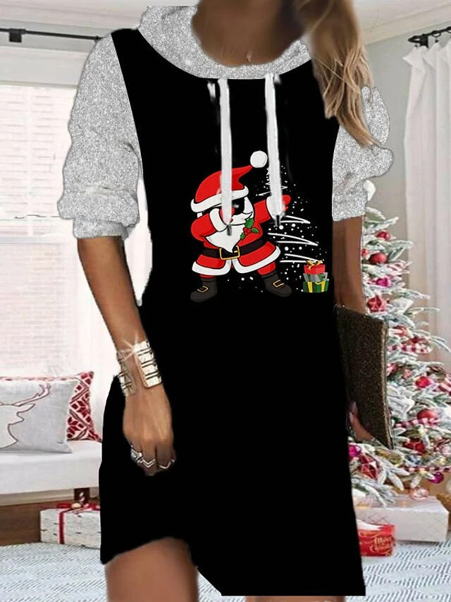 Women's Christmas Hoodie Dress Shift Dress Mini Dress Black Wine Light Red Long Sleeve Plaid Print Fall Spring Hooded Fashion Christmas Daily Loose Fit 2022 S M L XL XXL 3XL 4 Women's Christmas Hoodie Dress Shift Dress Mini Dress Black Wine Light Red Long Sleeve Plaid Print Fall Spring Hooded Fashion Christmas Daily Loose Fit 2022 S M L XL XXL 3XL - Image 4
