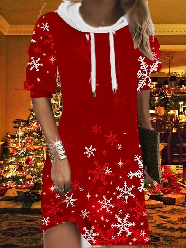 Women's Christmas Hoodie Dress Shift Dress Mini Dress Black Wine Light Red Long Sleeve Plaid Print Fall Spring Hooded Fashion Christmas Daily Loose Fit 2022 S M L XL XXL 3XL 2 Women's Christmas Hoodie Dress Shift Dress Mini Dress Black Wine Light Red Long Sleeve Plaid Print Fall Spring Hooded Fashion Christmas Daily Loose Fit 2022 S M L XL XXL 3XL - Image 2