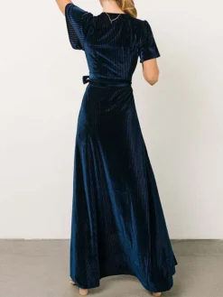 Women's Christmas Dress Casual Dress Velvet Dress Long Dress Maxi Dress Lace Up Outdoor Christmas Daily Fashion Elegant V Neck Short Sleeve 2023 Slim Black Wine Dark Blue Color S M L XL XXL Size -Fashion Life Shop vclqoo1693897258021
