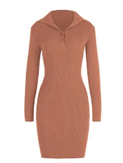 Women's Sweater Dress Casual Dress Winter Dress Mini Dress Button Outdoor Christmas Daily Fashion Streetwear Shirt Collar Long Sleeve 2023 Slim Black Pink Orange Color S M L XL Size -Fashion Life Shop vdgben1697802287666