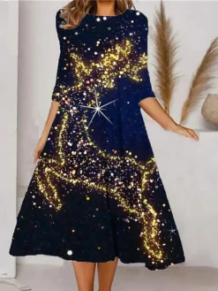 Women's Christmas Casual Dress Shift Dress Midi Dress Wine Navy Blue White 3/4 Length Sleeve Letter Ruched Winter Fall Autumn Fashion Christmas Daily Vacation 2022 S M L XL XXL 3XL