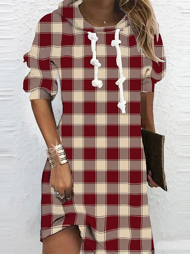 Women's Christmas Hoodie Dress Shift Dress Mini Dress Red Long Sleeve Plaid Print Winter Fall Autumn Hooded Fashion Christmas Daily 2022 S M L XL XXL 3XL 1 Women's Christmas Hoodie Dress Shift Dress Mini Dress Red Long Sleeve Plaid Print Winter Fall Autumn Hooded Fashion Christmas Daily 2022 S M L XL XXL 3XL