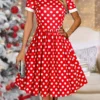 Women's Casual Dress Christmas Dress Winter Dress Polka Dot Print Off Shoulder Midi Dress Fashion Streetwear Outdoor Christmas Short Sleeve Regular Fit Red Fall Winter S M L XL XXL