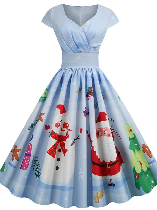 Women's Christmas Knee Length Dress Blue Dusty Blue Royal Blue Black Red Navy Blue Dark Blue Light Blue Short Sleeve Print Print Fall Winter V Neck Casual Vintage2021 S M L XL XXL 3XL 1 Women's Christmas Knee Length Dress Blue Dusty Blue Royal Blue Black Red Navy Blue Dark Blue Light Blue Short Sleeve Print Print Fall Winter V Neck Casual Vintage2021 S M L XL XXL 3XL
