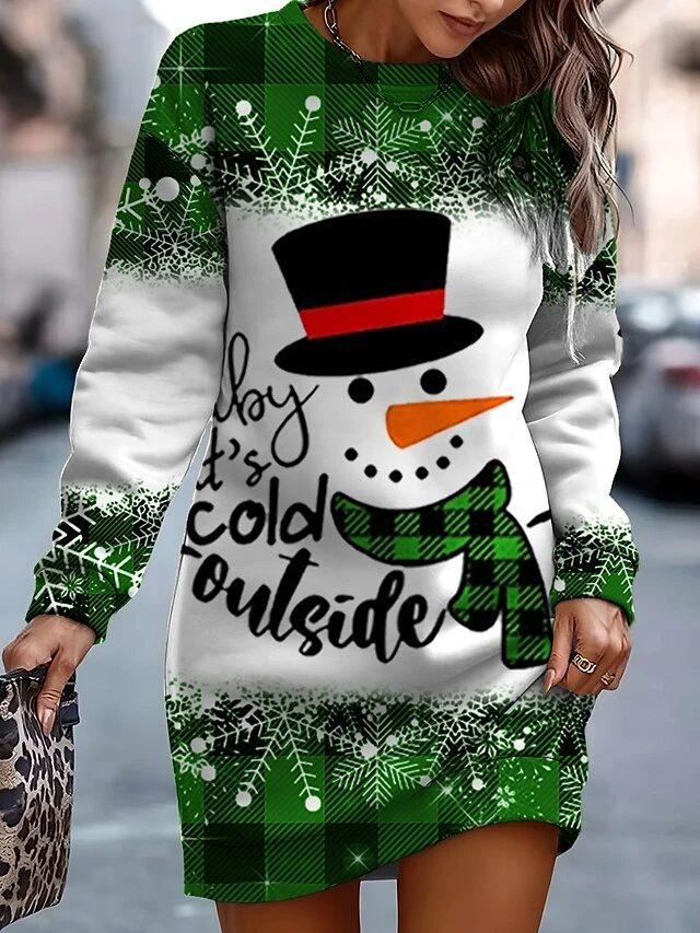Women‘s Christmas Casual Dress Sweatshirt Dress Mini Dress Warm Fashion Outdoor Holiday Crew Neck Print Snowman Print Loose Fit Wine Red Purple S M L XL XXL 6 Women‘s Christmas Casual Dress Sweatshirt Dress Mini Dress Warm Fashion Outdoor Holiday Crew Neck Print Snowman Print Loose Fit Wine Red Purple S M L XL XXL - Image 6