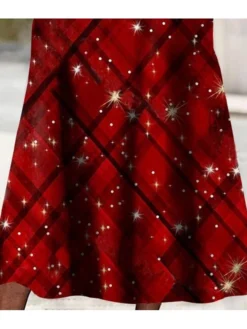 Women's Christmas Print Dress Midi Dress Red Long Sleeve Snowflake Print Winter Fall Crew Neck Stylish Modern 2022 S M L XL 2XL 3XL -Fashion Life Shop vhxhct1666163933109