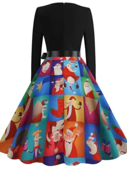 Women's Christmas Swing Dress Vintage Dress Midi Dress Green Blue Light Green Long Sleeve Santa Claus Bow Winter Fall Autumn Crew Neck Fashion Daily Date 2022 S M L XL XXL 3XL -Fashion Life Shop vinzjt1667894616714