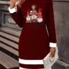 Women's Christmas Dress Sweatshirt Dress Mini Dress Active Fashion Outdoor Christmas Holiday Crew Neck Print Santa Claus Loose Fit Black Wine Green S M L XL XXL
