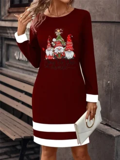 Women's Christmas Dress Sweatshirt Dress Mini Dress Active Fashion Outdoor Christmas Holiday Crew Neck Print Santa Claus Loose Fit Black Wine Green S M L XL XXL