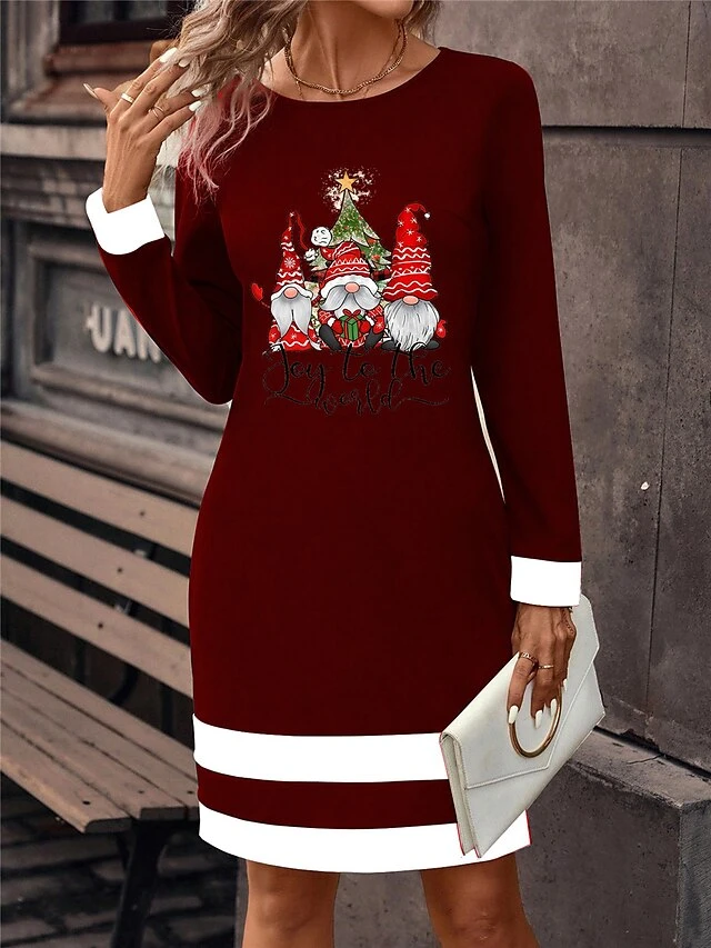 Women's Christmas Dress Sweatshirt Dress Mini Dress Active Fashion Outdoor Christmas Holiday Crew Neck Print Santa Claus Loose Fit Black Wine Green S M L XL XXL 1 Women's Christmas Dress Sweatshirt Dress Mini Dress Active Fashion Outdoor Christmas Holiday Crew Neck Print Santa Claus Loose Fit Black Wine Green S M L XL XXL