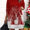 Women‘s Christmas Casual Dress Sweatshirt Dress Mini Dress Warm Fashion Outdoor Holiday Crew Neck Print Santa Claus Snowman Loose Fit Black Red Burgundy S M L XL XXL