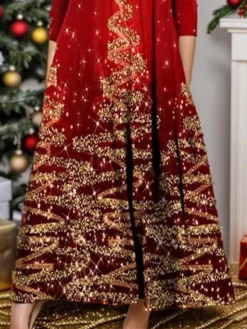 Women's Casual Dress Christmas Dress Winter Dress Christmas Tree Zipper Print Crew Neck Midi Dress Fashion Streetwear Outdoor Christmas Half Sleeve Loose Fit Wine Fall Winter S M L XL XXL 5 Women's Casual Dress Christmas Dress Winter Dress Christmas Tree Zipper Print Crew Neck Midi Dress Fashion Streetwear Outdoor Christmas Half Sleeve Loose Fit Wine Fall Winter S M L XL XXL -Fashion Life Shop vjzxks1697016735015