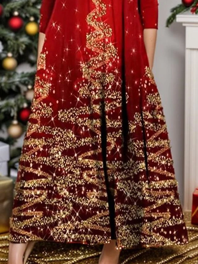 Women's Casual Dress Christmas Dress Winter Dress Christmas Tree Zipper Print Crew Neck Midi Dress Fashion Streetwear Outdoor Christmas Half Sleeve Loose Fit Wine Fall Winter S M L XL XXL 3 Women's Casual Dress Christmas Dress Winter Dress Christmas Tree Zipper Print Crew Neck Midi Dress Fashion Streetwear Outdoor Christmas Half Sleeve Loose Fit Wine Fall Winter S M L XL XXL - Image 3