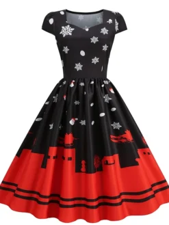 Women's Christmas Swing Dress Vintage DressKnee Length Dress Blue Wine Red Light BlueShort Sleeve Santa Claus Snowman Tree Print Fall Winter Square Neck Vintage Elegant Slim 2022 S M L XL 33 Women's Christmas Swing Dress Vintage DressKnee Length Dress Blue Wine Red Light BlueShort Sleeve Santa Claus Snowman Tree Print Fall Winter Square Neck Vintage Elegant Slim 2022 S M L XL -Fashion Life Shop vktbng1667889855538