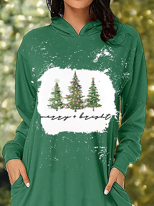 Women's Christmas Dress Hoodie Dress Mini Dress Warm Fashion Outdoor Christmas Holiday Hoodie Pocket Print Christmas Tree Loose Fit Red Green S M L XL XXL 2 Women's Christmas Dress Hoodie Dress Mini Dress Warm Fashion Outdoor Christmas Holiday Hoodie Pocket Print Christmas Tree Loose Fit Red Green S M L XL XXL - Image 2