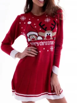 Women's Sweater Dress Christmas Sweater Dress Jumper Dress Mini Dress Ugly Letter Snowflake Deer Outdoor Christmas Casual Holiday Crew Neck Long Sleeve Ruched Ruffle 2023 Regular Fit Wine Rusty Red 12 Women's Sweater Dress Christmas Sweater Dress Jumper Dress Mini Dress Ugly Letter Snowflake Deer Outdoor Christmas Casual Holiday Crew Neck Long Sleeve Ruched Ruffle 2023 Regular Fit Wine Rusty Red -Fashion Life Shop vnqcgp1697611868536