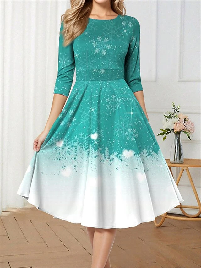 Women's Retro 1950s Vintage Dress Midi Dress Christmas Daily Print Snowflake Crew Neck 3/4 Length Sleeve Slim Spring Fall 2023 Wine Blue S M L XL 5 Women's Retro 1950s Vintage Dress Midi Dress Christmas Daily Print Snowflake Crew Neck 3/4 Length Sleeve Slim Spring Fall 2023 Wine Blue S M L XL - Image 5
