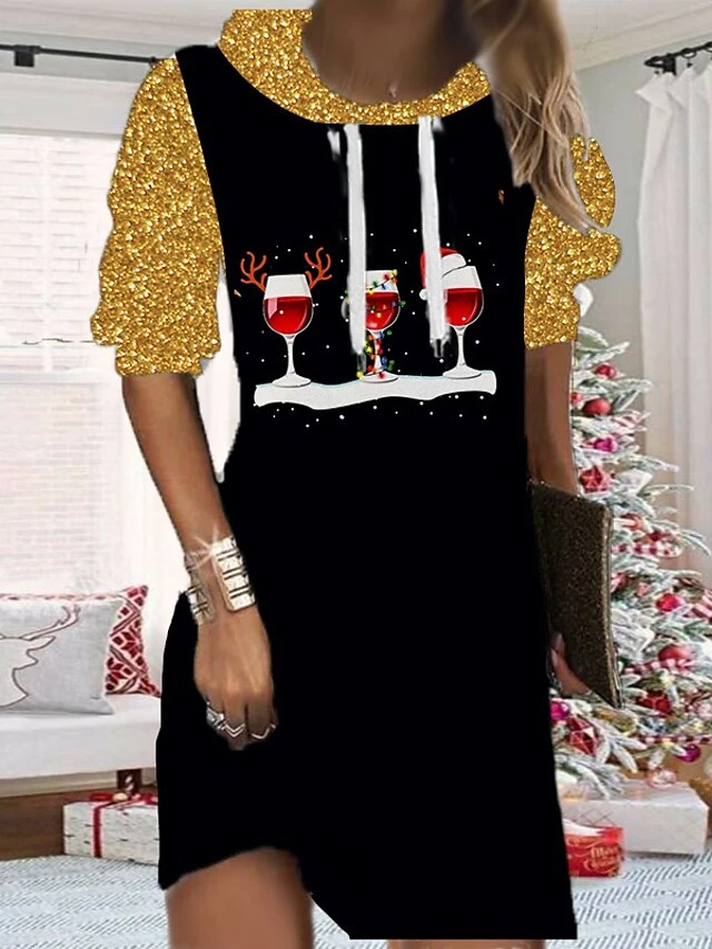 Women's Christmas Hoodie Dress Shift Dress Mini Dress Blue Gold Wine Long Sleeve Plaid Print Fall Spring Hooded Fashion Christmas Daily Loose Fit 2022 S M L XL XXL 3XL 4 Women's Christmas Hoodie Dress Shift Dress Mini Dress Blue Gold Wine Long Sleeve Plaid Print Fall Spring Hooded Fashion Christmas Daily Loose Fit 2022 S M L XL XXL 3XL - Image 4