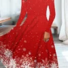 Women's Casual Dress Swing Dress Midi Dress Wine Long Sleeve Snowflake Pocket Winter Fall Spring Crew Neck Fashion Christmas Daily Weekend 2022 S M L XL XXL 3XL