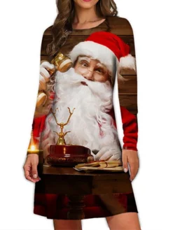 Women's Christmas Casual Dress T Shirt Dress Tee Dress Mini Dress Black And White Green Black Long Sleeve Santa Claus Print Winter Fall Spring Crew Neck Fashion Daily Vacation Loose Fit 2022 S M L XL -Fashion Life Shop vosudg1667541321726