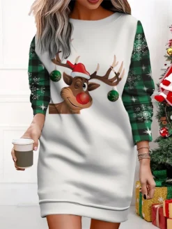 Women's Christmas Casual Dress Sweatshirt Dress Mini Dress Warm Fashion OutdoorVacation Crew Neck Print Animal Geometric Santa Claus Loose Fit Black White Red S M L XL XXL 8 Women's Christmas Casual Dress Sweatshirt Dress Mini Dress Warm Fashion OutdoorVacation Crew Neck Print Animal Geometric Santa Claus Loose Fit Black White Red S M L XL XXL -Fashion Life Shop vpupsx1695365366942