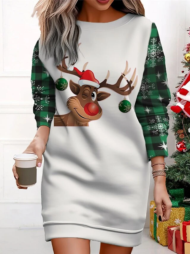 Women's Christmas Casual Dress Sweatshirt Dress Mini Dress Warm Fashion OutdoorVacation Crew Neck Print Animal Geometric Santa Claus Loose Fit Black White Red S M L XL XXL 4 Women's Christmas Casual Dress Sweatshirt Dress Mini Dress Warm Fashion OutdoorVacation Crew Neck Print Animal Geometric Santa Claus Loose Fit Black White Red S M L XL XXL - Image 4
