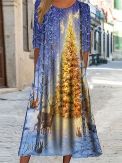 Women's Christmas Casual Dress Swing DressMidi Dress Royal Blue Navy Blue Light Blue Long Sleeve Elk Tree Pocket Print Fall Winter Round Neck Vacation Casual 2022 S M L XL XXL 3XL 6 Women's Christmas Casual Dress Swing DressMidi Dress Royal Blue Navy Blue Light Blue Long Sleeve Elk Tree Pocket Print Fall Winter Round Neck Vacation Casual 2022 S M L XL XXL 3XL -Fashion Life Shop vqhfvy1663755318628