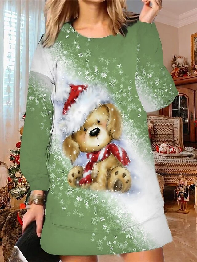 Women's Christmas Sweatshirt Dress Shift Dress Mini Dress Green Blue Pink Long Sleeve Dog Print Winter Fall Autumn Fashion Daily 2022 S M L XL XXL 3XL 1 Women's Christmas Sweatshirt Dress Shift Dress Mini Dress Green Blue Pink Long Sleeve Dog Print Winter Fall Autumn Fashion Daily 2022 S M L XL XXL 3XL