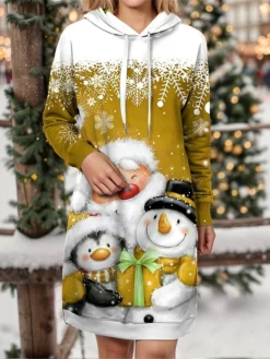 Women's Christmas Dress Hoodie Dress Mini Dress Warm Fashion Outdoor Christmas Holiday Hoodie Print Snowman Snowflake Loose Fit Yellow Wine Blue S M L XL XXL 10 Women's Christmas Dress Hoodie Dress Mini Dress Warm Fashion Outdoor Christmas Holiday Hoodie Print Snowman Snowflake Loose Fit Yellow Wine Blue S M L XL XXL -Fashion Life Shop vyuiib1697542415661
