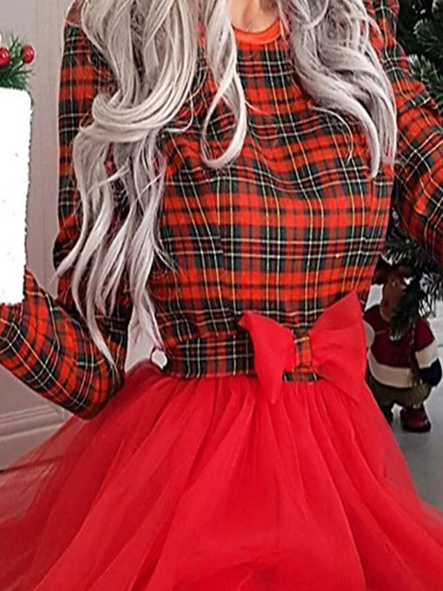 Women‘s Christmas Casual Dress Swing Dress Mini Dress Red Long Sleeve Plaid Mesh Winter Fall Autumn Crew Neck Modern Daily 2022 S M L XL 2 Women‘s Christmas Casual Dress Swing Dress Mini Dress Red Long Sleeve Plaid Mesh Winter Fall Autumn Crew Neck Modern Daily 2022 S M L XL - Image 2