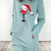 Women‘s Christmas Hoodie Dress Winter Dress Light Blue Grey White Long Sleeve Hat Pocket Print Winter Fall Crew Neck Stylish Casual Fall Dress Loose Fit 2022 S M L XL 2XL / Cotton