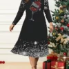 Women's Christmas Plus Size Curve Casual Dress Skater Dress A Line Dress Graphic Snowflake Midi Dress Long Sleeve Print Crew Neck Fashion Outdoor Black Wine Fall Winter L XL XXL 3XL 4XL