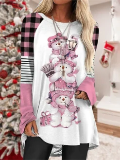 Women's Casual Dress Christmas Dress T Shirt Dress Tee Dress Animal Plaid Print Crew Neck Mini Dress Fashion Streetwear Outdoor Christmas Long Sleeve Loose Fit Pink Blue Purple Fall Winter S M L XL -Fashion Life Shop wchouw1695713856881