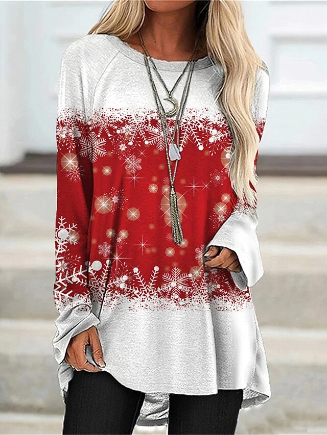 Women's Casual Dress Christmas Dress T Shirt Dress Tee Dress Snowflake Print Crew Neck Mini Dress Fashion Streetwear Outdoor Christmas Long Sleeve Loose Fit Red Blue Fall Winter S M L XL XXL 1 Women's Casual Dress Christmas Dress T Shirt Dress Tee Dress Snowflake Print Crew Neck Mini Dress Fashion Streetwear Outdoor Christmas Long Sleeve Loose Fit Red Blue Fall Winter S M L XL XXL
